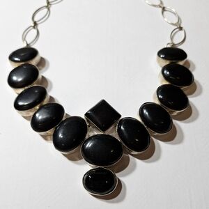 Elegant Black Gemstone and Silver Necklace